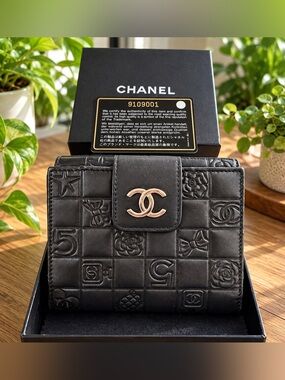 Chanel Embossed Black Leather Wallet
